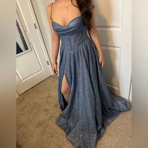 Prom dress dusty blue glittery size 6 with pockets